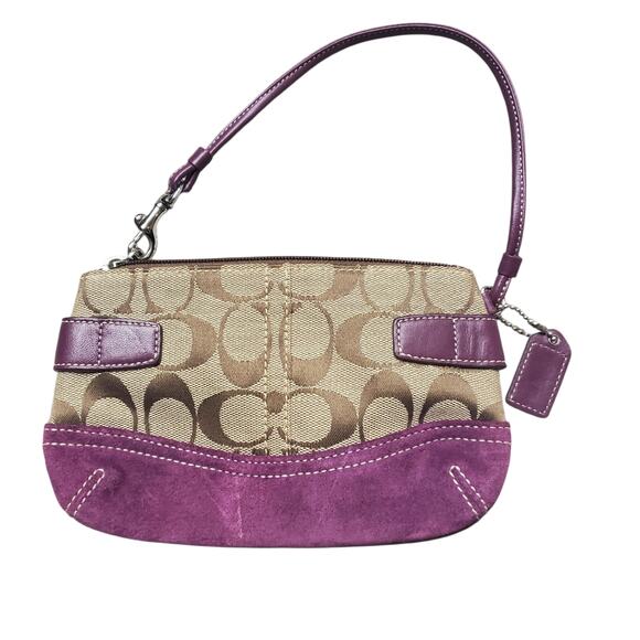 Y2k Coach Signature Purple Suede Corner Zip Wristlet - Picture 5 of 10